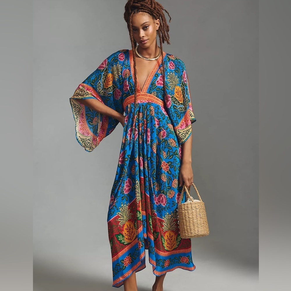 NWT Farm Rio Pineapple Garden Kaftan Maxi Dress